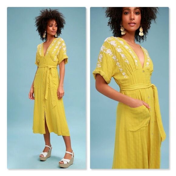 Free People Love to Love You Embroidered Button-Up Midi Dress size XS - Picture 2 of 13